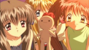 They seem to be awed by the moving puppet... Also, Minagi looks almost like Kotomi in a way... minus the excessive shyness and childish orbs in the hair.