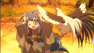 Kanna going tsundere on a Rooster...