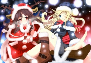 Konachan.com - 65599 atuuy christmas hakurei_reimu kirisame_marisa santa_costume touhou winter