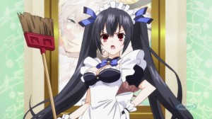 As always, Noire dresses as a maid to clean the place up for the party.