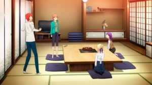 Shirou is flustered over the idea of three women staying at his house.