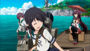 Despite the girls being on brake, Fubuki and her friends help tug a raft around so Yamato can see the ocean.