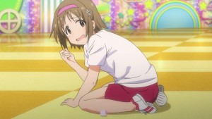 Kanako is upset that the marshmallow landed on the floor.