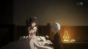 After a long fight, Hestia takes a rest and also tells him more about the weapon,