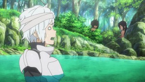 Bell shows his annoying side once again as he becomes flustered over the sight of girls at a hot spring.