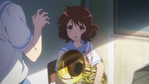 Kumiko was practicing so much that she didn't realize that her nose was bleeding.