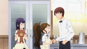 Aoi is in disbelief when her teddy bear managed to break Souta's glasses.